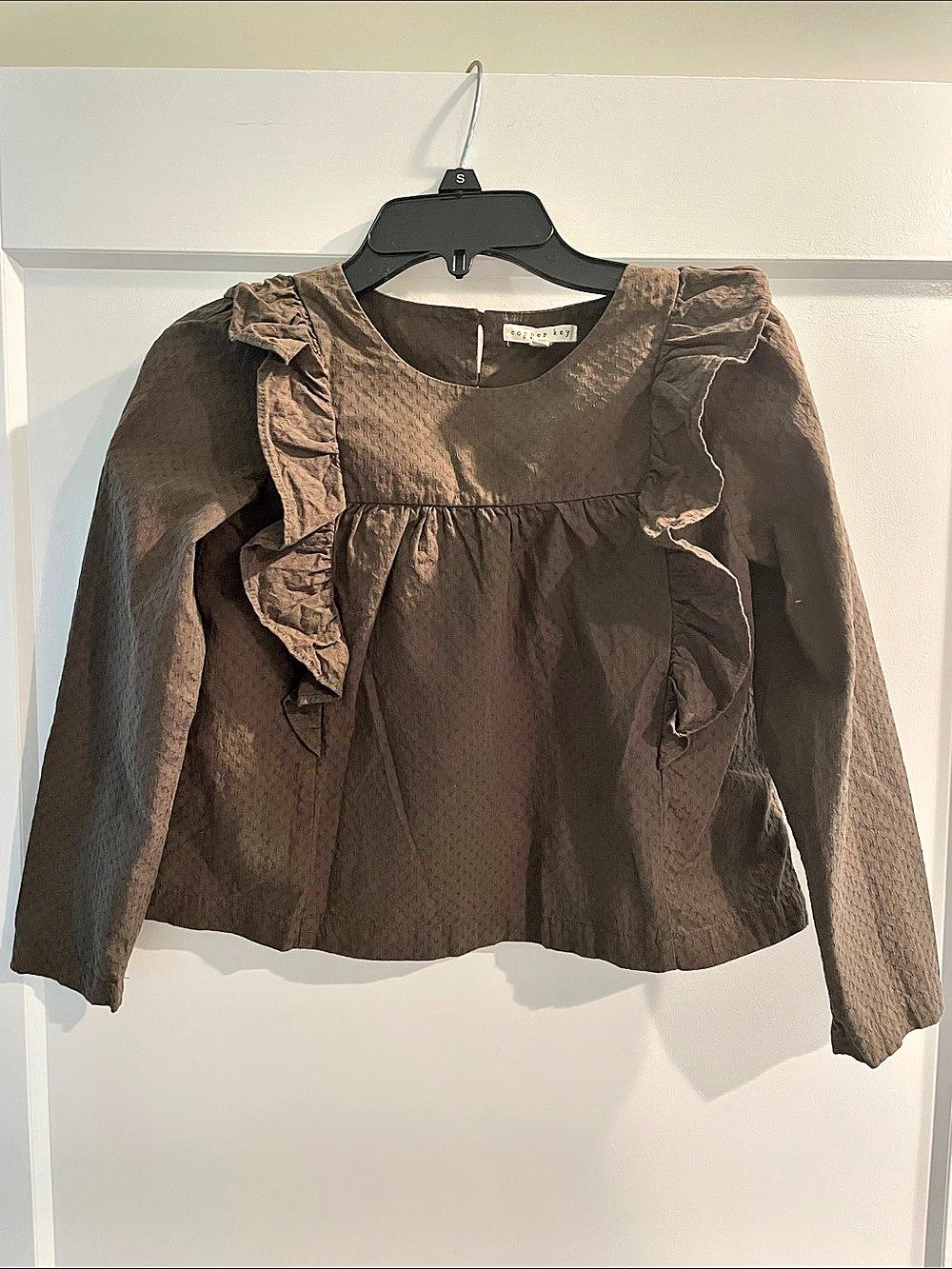 Copper Key Girls' Long Sleeve Ruffle Blouse Brown Girls S
